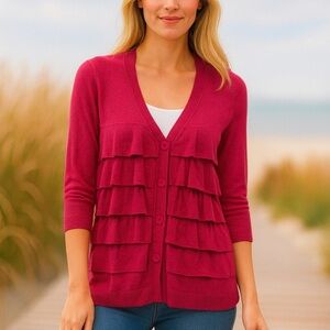 23rdSt./RED RUFFLED CARDIGAN